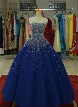 Picture of Blue Tulle Sequins Long Ball Gown Formal Dresses, Sparkle Blue Quinceanera Dresses